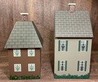 Country Cottage Wood House Shaped Kitchen Canisters Set Of 2 Plus Liners- Vtg     