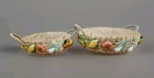 Vintage 2 Mid Century Round Nesting Wicker Baskets W  Colorful Raffia Vegetables