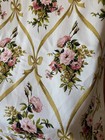 Vintage French Mid Century Roses Ribbon Cottage Floral Cotton Fabric    Apricot