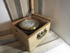 Vintage Brass Nautical Gimbal Compass  Wooden Box Maritime Tokimec Japan -read