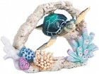 7  W Blue Sea Turtle Swimming Around Coral Statue Marine Life Decoration Figurin