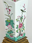 Antique Chinese Famille Rose Porcelain Lotis Flower Vase Table Lamp