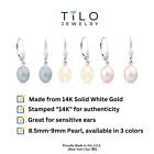 14k Solid White Gold 8 5-9mm Natural Oval Freshwater Pearl Dangle Drop Earrings