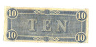 1864  10 Confederate States Of America Ten Dollar Note Civil War Currency Csa