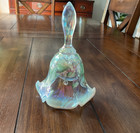 Signed Fenton Opalescent Floral Glass Bell With Original Fenton Sticker