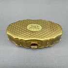 Vintage Enamelled Gold Tone Oval Pill Box Divided Case Floral Leaf Motif