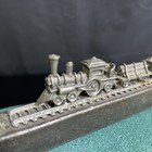 Vintage Railroad Spike Art With Pewter Metal Train On Track   Pyrite Decor 6 5 