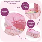Badger Basket Folding Doll Cradle With Hood   Bedding - Pink rosebud