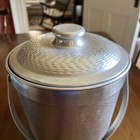 Mid-century Vintage Hammered Aluminum Ice Bucket With Handle - Made In Italy