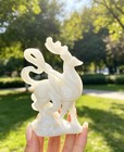 Hand Carved White Jade Deer Figurine  Hollow Carved Gemstone Animal Statue 1pc