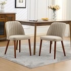 Modern Upholstered Dining Chairs Set 2 Linen Fabric Padded Seat Ergonomic Back