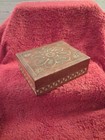 Vintage Hand Carved Wooden Trinket Box Folk Art Floral Marked Keepsake Storage
