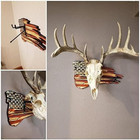 European Deer Mount Plaque Skull Hooker Usa Flag Decor Pedestal  Wood Skull Disp