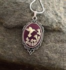 Purple Hummingbird Cameo Necklace Vintage Pendant  925 Sterling Silver Chain