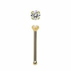 14 Karat Solid 14k Yellow Gold 20g 2mm Clear Cz Nose Stud Bone Dimple Ring