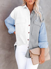 Womens Loose Casual Top Mixed Colors Single Breasted Long Sleeves Corduroy Shirt