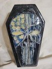Vntg Homemade Wood Coffin W skull Trinket Box  8 1 2 ht  2 1 2   5 