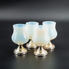 Vintage French White Opaline  bulle De Savon  Glass Gilded Liquor Glasses