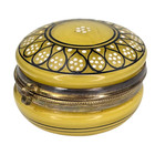 Antique Czech Glass Yellow Enamel Trinket Box Jewelry Casket Signed Czechoslovak