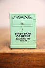 Vintage Coin Bank Combination Lock Safe Vault Plastic First Bank Of Berne Green