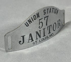 Union Station Railroad Metal Hat Badge Antique Emblem 57 Janitor  St  Louis Mo