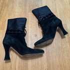 Vintage Via Spiga 6 Black Suede Leather Victorian Goth Lace Up Boots Italy Made