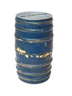 Original Blue Painted Wooden Barrel Coin Bank
