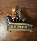 Vintage Cast Iron Bank Speaking Dog Trigger Drops Coin Mechanical Bank W  Plug