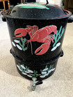 Vintage Double Steam Speckled Black Seafood Lobster Steamer Clam Corn Broth Pot