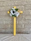 Hand-painted Pine Cemetery Cross  Floral Grave Decoration