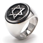 Vintage Hexagram David Star Ring Stainless Steel Biker Punk Ring Polished Silver
