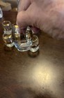 Vintage 1960   s Liquor Set W decanter   5 Small Shot Glasses Gold Trim Elegant