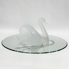 Lalique France Art Glass Swan And Mirror Plateau Sculpture Signed