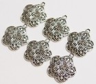 10 Vintage Antique Silver Plated Medium Victorian Scroll Flower Pendants 30x26mm