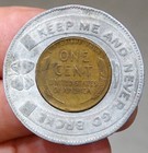 1940 Encased Cent Lincoln Wheat Penny Good Luck Souvenir Token Keep On Swinging