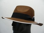 Brown Felt One Size Flat Brim Fedora Style Hat 