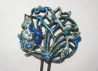 Antique Chinese Silver Blue Enamel Ornate Butterfly Floral Hair Pin Ornament