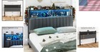 Queen Size Headboard Upholstered Adjustable Storage Shelves Led Lights With C   