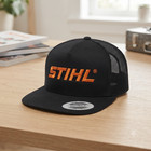 Stihl Orange Logo Embroidered Black Mesh Snapback Trucker Hat Cap