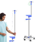 Iv Pole With Wheels Tray Stand Portable 4 Hooks 5 Wheels Iv Fluid Bag Stand H   