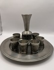 Vtg Norwegian Pewter Metal Viking Vase Cups Plate Set Norway Scandinavian Art