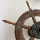 Antique Wooden Boat Helm  14     With Brass Accents  Great Shape 