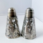 Vintage Mexico Sterling Silver 925 Overlay Glass Salt   Pepper Shakers Set Flaws