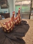 Ceramic Chicken Figurines Set Of 2 Brown tan Spotted Decorative Made In China
