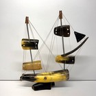 Vintage Mid Century Bull Horn Sailing Ship Nautical Decor Mcm Carved Handmade