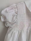 Vintage Baby Infant Girl Smocked Dress White Pink Rose Buds Hand Embroidered 