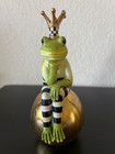 Mackenzie Childs Courtly Stripes   Checks Fergal Frog On Ball Figure Decor New
