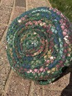 Vintage Rag Rug Fabric Coiled Basket With Handles Multi Colored  Rustic  Earthy 