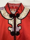 Vintage    oriental   red Floral Satin Chinese Robe     Sz M    Lots Of Details