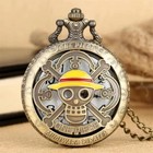 Antique Bronze Pirate Skulll Anime One Piece Quartz Pocket Watch Necklace Works 